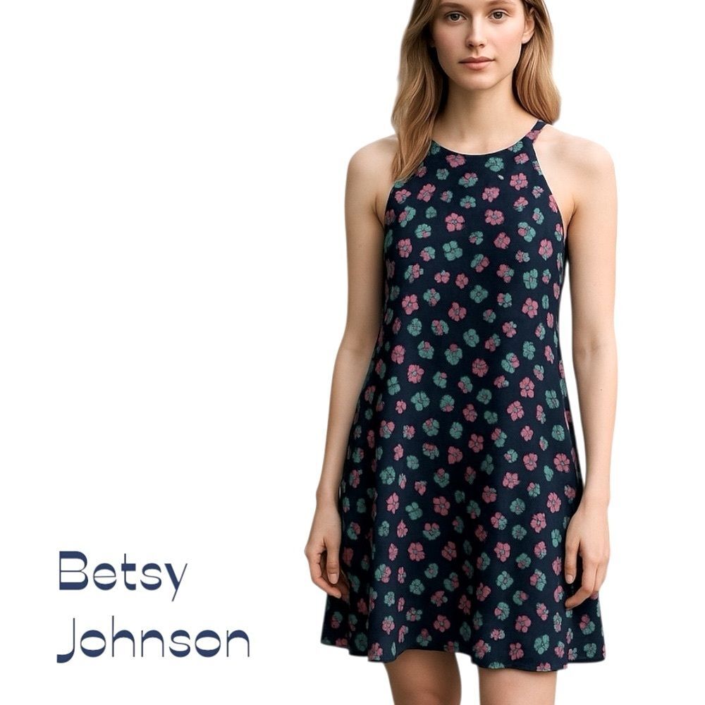 Betsey Johnson Sheer Navy Floral Sleeveless Dress NWOT Size 10